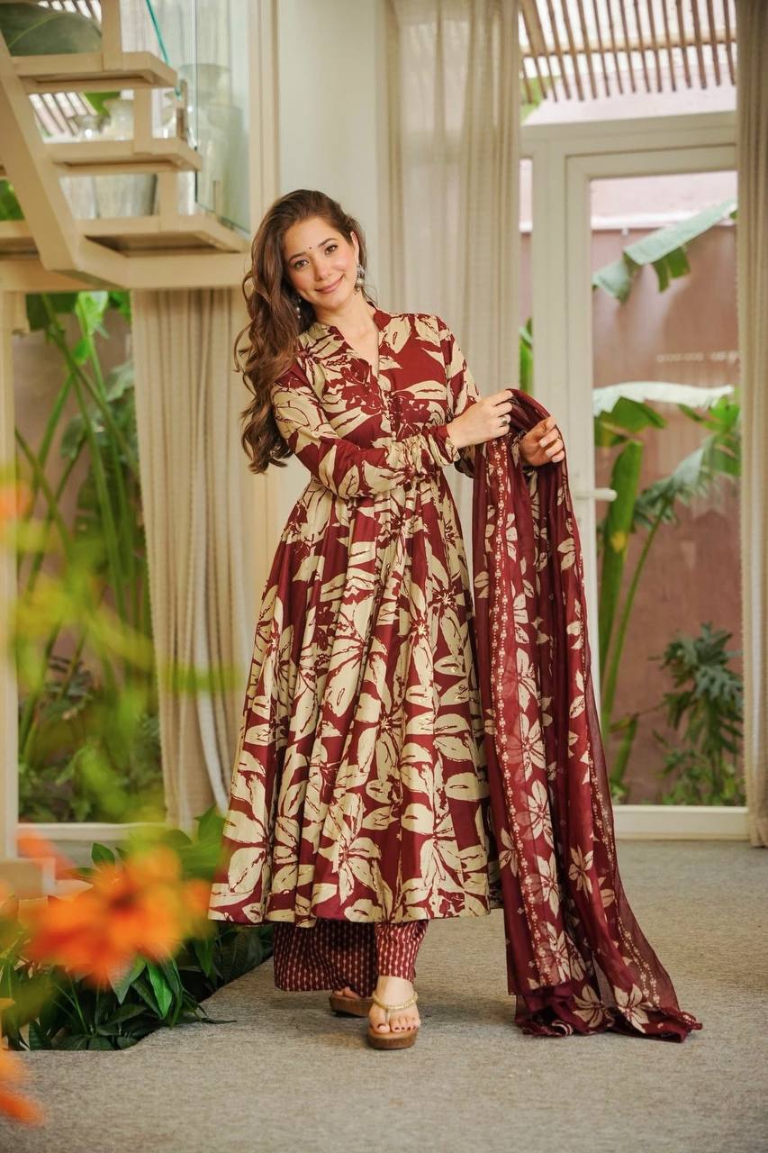 Crimson Noir Floral Couture Set